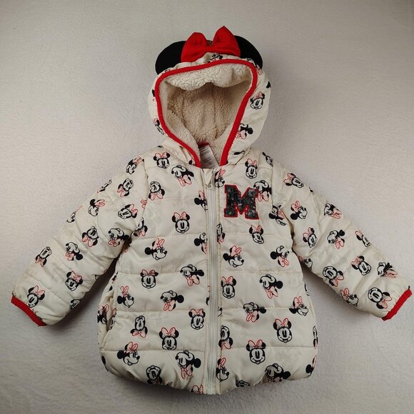 Disney Minnie Mouse Jacket Girls 3T Winter Puffer Sherpa Lined - Picture 1 of 13